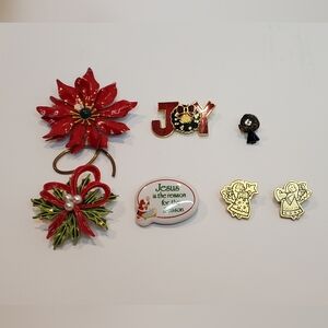 Vintage Festive Christmas Brooch and Pin Set 7 Pins